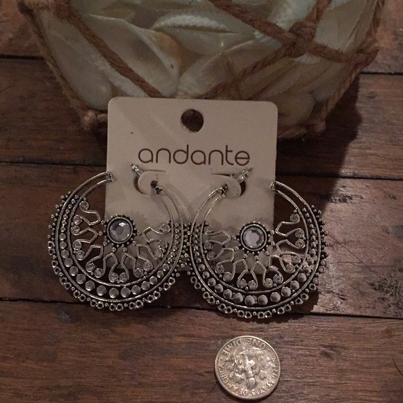 Crystal accent cresent moon earrings - Picture 2 of 3